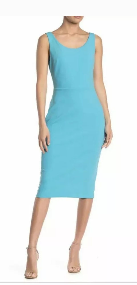 Betsey Johnson aqua crepe midi dress, 43" length